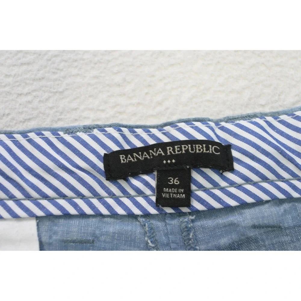 Banana Republic Casual Shorts Men 36 Blue Excellent Striped Cotton Flat‎ Front